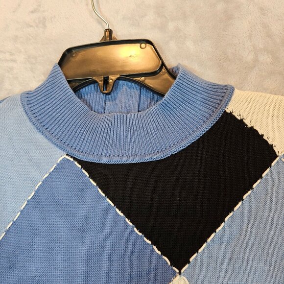 Alfred Dunner retro Argyle sweater womens L blue tight knit career grandmacore - Picture 4 of 9
